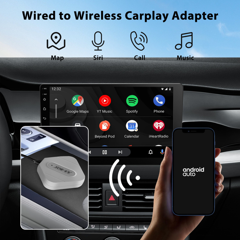 Android Auto Wireless Adapter for Car Qzinkopoo Portable Convert Wired to Wireless Android Auto Car Adapter Plug and Play Car Play Wireless Adapter for Cars from 2016 (White)