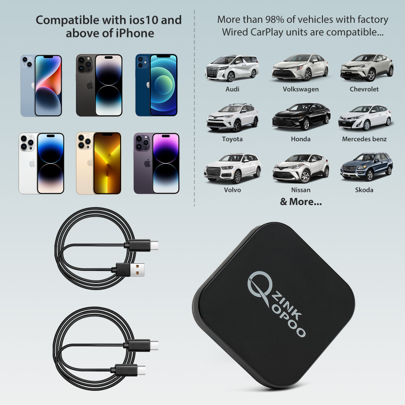 Wireless Car Play Adapter Qzinkopoo Wireless Carplay Adapter for iPhone 2023 Plug & Play Wireless CarPlay Dongle Fit for Cars from 2016 & iPhone iOS 10+